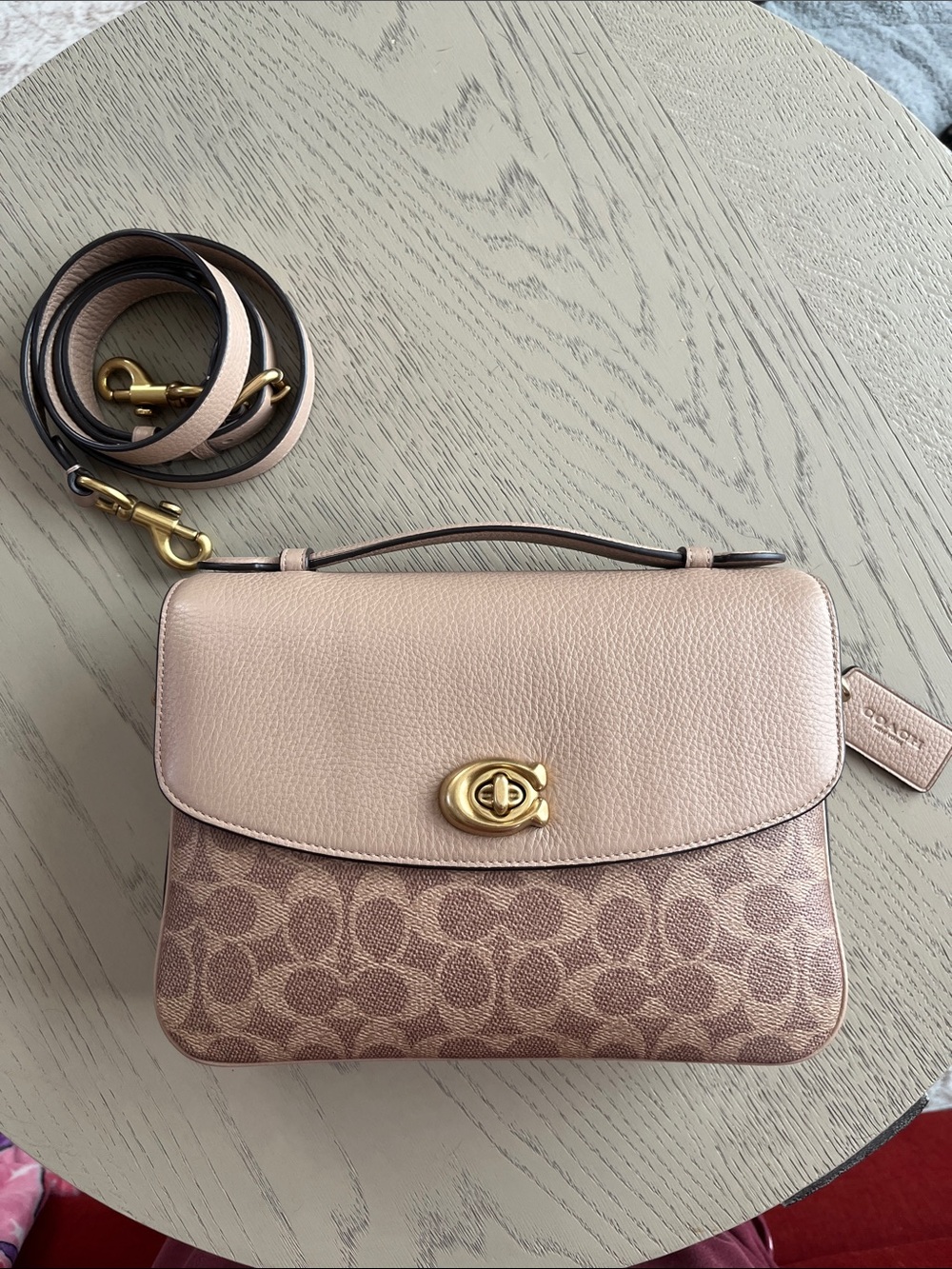 Coach Pink Beige Signature Crossbody Bag with Gold Tone Hardware